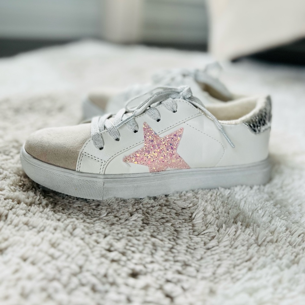 Steve Madden Girls Pink Glitter Star Sneakers Size 4 Youth Sparkle Retro - Picture 7 of 13